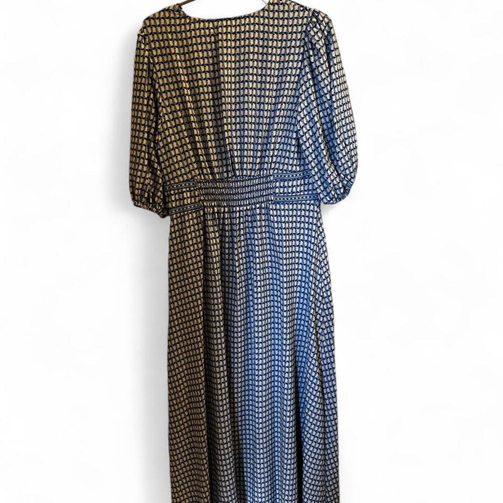 Max Studio London white and blue checkered midi dress with tie waist, size M. Br - Picture 3 of 3
